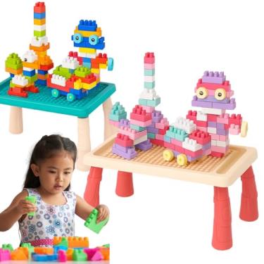 Imagem de Mesa com Blocos de Montar Infantil 100 Peças – Cores Sortidas - Brinquedo Educativo 3+ Anos, Encaixe Grande, Construção Criativa, Coordenação Motora, Montagens Divertidas, Cores Vibrantes 3 4 5 6 anos