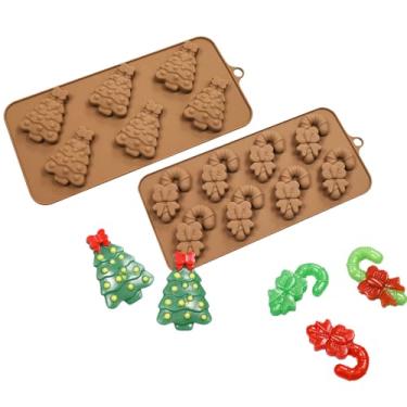 Imagem de Molde de silicone de Natal para fondant de chocolate doce 14 cavidades molde 3D molde de goma para festa mousse bolo assar topo de cupcake, gelatina, petiscos para cães, 2 peças