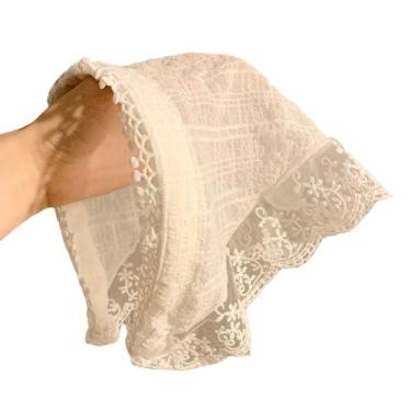Imagem de JEBELE Bandana feminina de renda, cachecol triângulo guingão vintage com laço, estilo retrô francês para roupas boho chique e casual (8 - renda branca, tamanho único)
