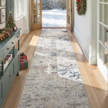 Imagem de DMOYEST Tapete de corredor lavável 3x10 para corredor: Tapete macio neutro moderno abstrato baixo interior - tapete para quarto, sala de jantar, cozinha, entrada - bege azul