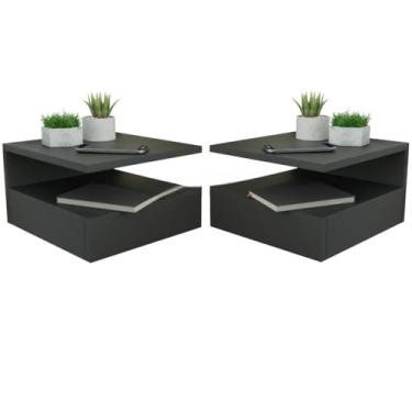 Imagem de KIT 2 Mesa de Cabeceira Suspensa com Gaveta e Prateleira Mesinha Suspenso,mesa de cabeceira,mesa de cabeceira quarto(Preto)