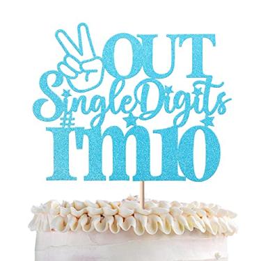 Imagem de 1 Pack Out Single Digits I'm 10 Cake Topper Glitter Double Digits 10 Cupcake Pick Cheers to 10 Years Old Ten Fabulous Cake Decorations for 10th Birthday Theme Party Supplies Light Blue