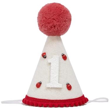 Imagem de GORNZX Sweet Baby Co. First Birthday Party Hat with Ladybug Design, White and Red Felt, Pom Pom Top, Number 1 Theme, Party Decoration