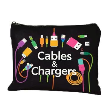 Imagem de Bolsa organizadora Tech Cable – Bolsa de poliéster preta com ícones tipo-C/Lightning/A, estojo de acessórios eletrônicos codificados por cores para carregadores portáteis e carregadores, armazenamento