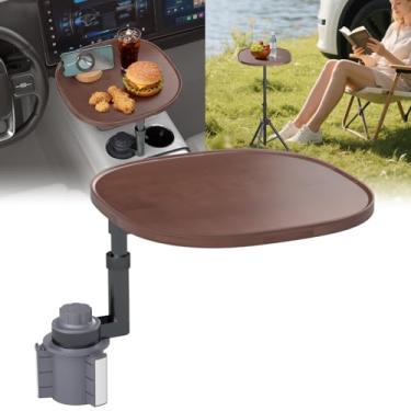 Imagem de Bandeja de carro e mesa de laptop de carro - tripé giratório de 360° com altura ajustável, suporte de laptop de carro de madeira maciça e suporte de copo para jantar, bistrô, café, casa, bar