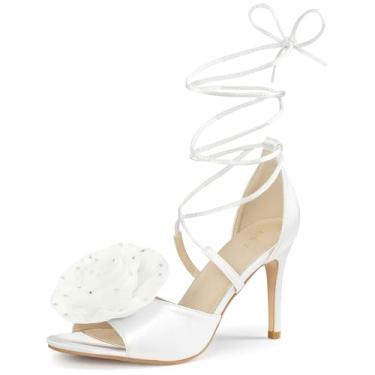 Imagem de Perphy Sandálias femininas com strass e salto agulha, Branco, 41