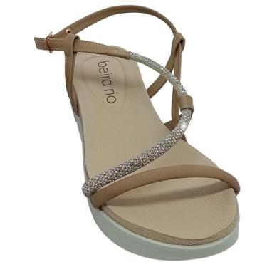 Imagem de Beira Rio, Sandália Beira Rio Feminino Tira Com Brilhos Strass Casual Cor:Ouro Rosado/Nude;Tamanho:34