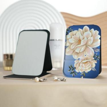 Imagem de Espelho de maquiagem portátil série de flores frescas de pintura a óleo, mini espelho de maquiagem portátil dobrável, espelho de contorno quadrado portátil com flip vertical, adequado para todos em