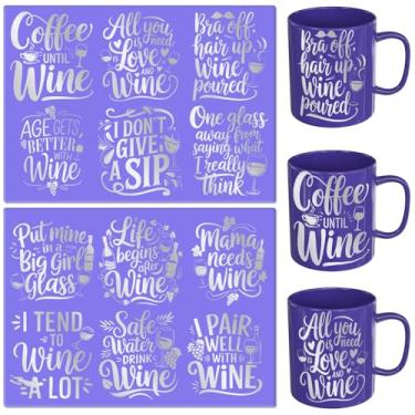 Imagem de Dorsbaby Adesivos de transferência UV DTF para copos e copos, 12 folhas prata piada vinho citação esfregar decalques para copos, canecas, garrafas de água, aplicação suave para superfícies