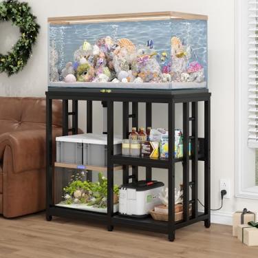 Imagem de Suporte de aquário resistente de 100 a 137 litros com tomadas, suporte de aquário de metal ajustável de 3 camadas com prateleira de armazenamento para tanques de 15 a 10 litros, terrários de répteis e