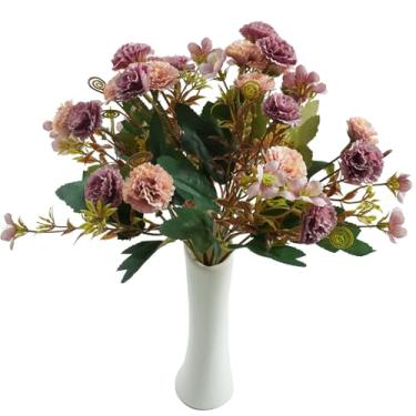 Imagem de Buquê de flores artificiais para vaso, 2 pacotes de flores de seda lilás sintéticas, decoração de hortênsia, arranjos de flores falsas, margaridas para mesa de casamento em casa, centro de mesa, vaso