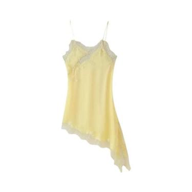 Imagem de Vestido Camisola Sem Mangas Com Painéis De Renda E Barra Assimétrica P