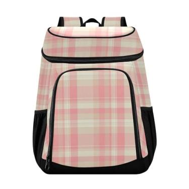 Imagem de Mochila masculina xadrez rosa com 36 latas térmica térmica para acampamento