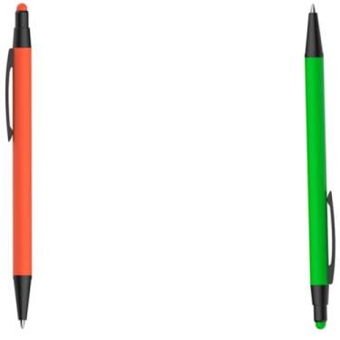 Imagem de Caneta Esferográfica em Metal Emborrachada com Ponta Touch, Escrita Azul, 2 Unidades Moderno Design (Laranja e Verde)