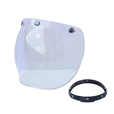 Imagem de Visor Bolha de Capacete Moto Lente Parabrisa com Suporte Flip para Capacetes Face Aberta 3 Botões - PC Alta Clareza Proteção Anti-Óleo Equipamento Pilotagem