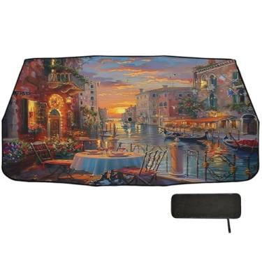 Imagem de Toldo de carro dobrável Evening in Venice, guarda-chuva, para-brisa, proteção de isolamento térmico, persianas de carro para janelas dianteiras 147 x 75 cm, acessórios interiores de carro