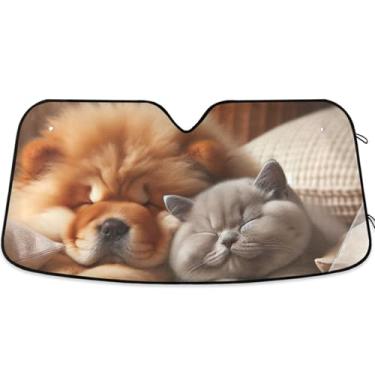 Imagem de Custom Chow Chow Dog Cute Cat Puppy Car Sun Shade Para-brisa Engraçado Universal Dobrável Caminhão Carro Persianas para Janelas Frontais Automotivo M, 139.7 cm x 70.1 cm