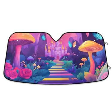 Imagem de Guarda-sol de carro roxo castelo cogumelos para-brisa proteção UV janela frontal carro sombra solar para a maioria dos sedans SUV caminhão grande