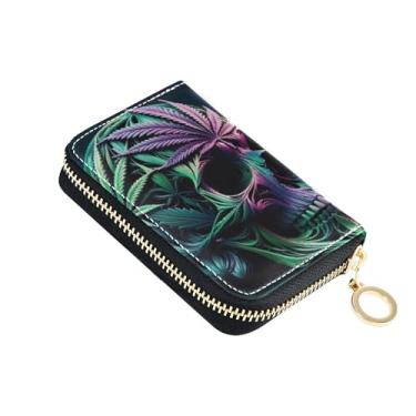 Imagem de Carteira feminina de couro com caveira tingida com bloqueio de RFID, porta-cartões de crédito, minimalista, porta-moedas com zíper