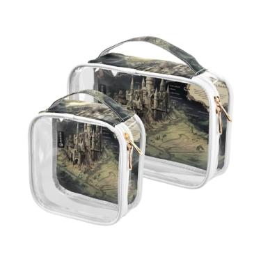 Imagem de GAIGEO Conjunto de 2 sacos de higiene pessoal transparentes para cervos da floresta de Natal de inverno, bolsa de cosméticos portátil com alça, bolsa de viagem para produtos de cabelo, Masterful