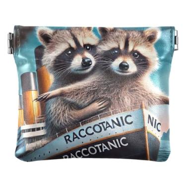Imagem de Bolsa de moedas de couro personalizada para mulheres, guaxinins fofos, engraçados, porta-cartões de aperto de animais para moedas, Linda estampa de guaxinim Titanic, one size, Minimalista moderno