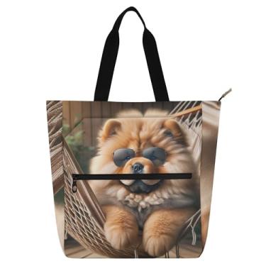 Imagem de Sacolas femininas fofas de cachorro Chow Chow para trabalho, lona, faculdade, escola, bolsas utilitárias, bolsas infantis, para amantes de livros, presentes