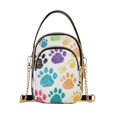 Imagem de As bolas de futebol com cores são bolsa de ombro salpicada para mulheres, bolsa transversal com alça removível, bolsas transversais ajustáveis, Pegadas coloridas de pata de animal - 3, One Size