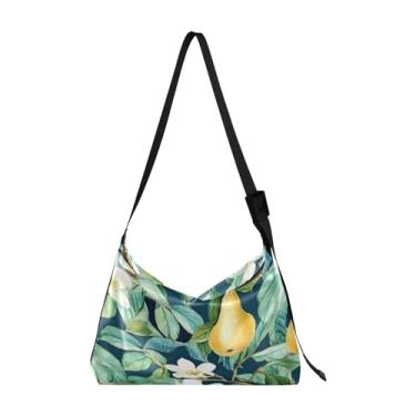 Imagem de Bolsa tiracolo de couro com redemoinhos dourados e azul-petróleo, bolsa tiracolo masculina de couro, bolsa Hobo, Aquarela pera - 3, One Size