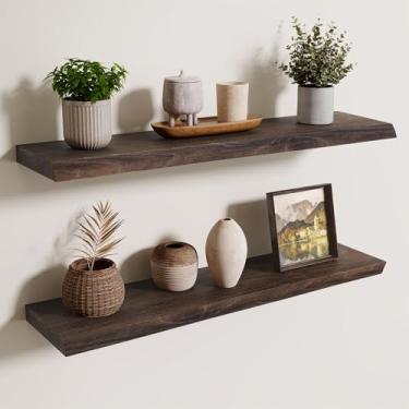 Imagem de Axeman Prateleiras flutuantes de 81 cm para parede – Prateleiras flutuantes de madeira de olmo sólido rústica de 20 cm D montadas na parede, prateleiras de parede com suporte invisível para sala de
