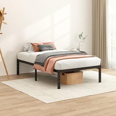 Imagem de HLIPHA Estrutura de cama de plataforma de metal de tamanho solteiro com suporte de ripas de metal resistente, base de colchão de montagem fácil de 45,7 cm de altura, sem necessidade de mola box, preta