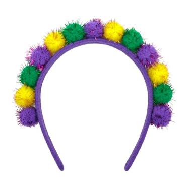 Imagem de Lanmerry Faixa de cabeça de carnaval para meninas pequenas pompom roxo carnaval para mulheres, roupas de carnaval, acessórios de cabelo verde, lembrancinha de festa