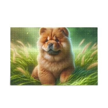 Imagem de Quebra-cabeça de 1000 peças de cachorro sentado grama bonito jogo de arte de parede para casa quebra-cabeça engraçado para adultos e crianças