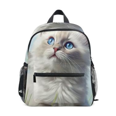 Imagem de GAIGEO Cute Ragdoll Cat Print Flowers Small Backpack for Kids 10x4x12 In, Boys Kindergarten Backpack with Water Bottle Pockets, Whistle Buckle