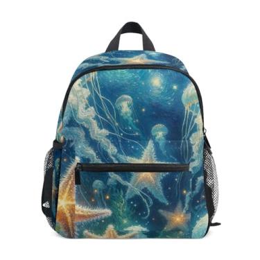 Imagem de Jellyfish Glitter Starfish Mini Backpack for Kids with Whistle, 2 Bottle Pockets, Lightweight, Back to School Backpacks 10x4x12 In, for Ages 3-8