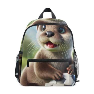 Imagem de GAIGEO Otter Cute Animal Kids Mini Backpack 10x4x12 In, Little Girls Backpack with Water Bottle Pockets, Whistle Buckle