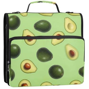 Imagem de Lindo organizador de fichário com zíper de 3 cm, 3 anéis, resistente, fofo, abacate, verde, vários bolsos, pasta grande para fichários escolares com alça de ombro, 34,5 x 31,5 x 9 cm