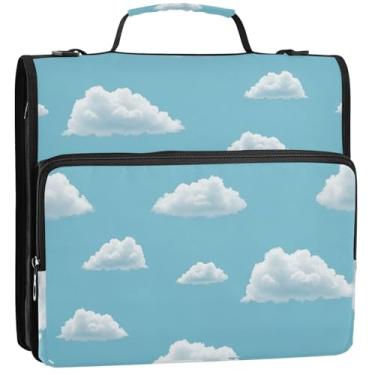 Imagem de Clouds Organizador de fichário azul suave com zíper, 3 argolas, 3 argolas, bolsa resistente com alça para armazenamento escolar, estojo com alça, 34,5 x 31,5 x 9 cm