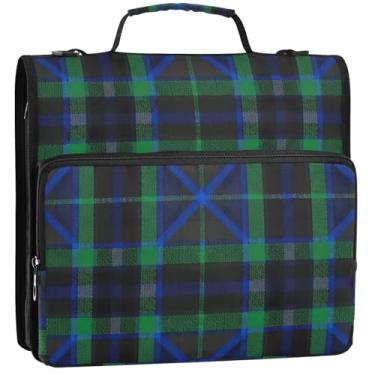 Imagem de Tartan, linhas xadrez, azul marinho, 3 anéis, 3 anéis, organizador de fichário com zíper, bolsa de fichário para ensino médio com alça de armazenamento, estojo com alça, 34,5 x 31,5 x 9 cm