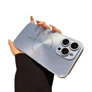 Imagem de Capa magnética de proteção completa para lente de câmera com glitter Aurora Glitter Bling Sparkle para iPhone, compatível com carregamento sem fio MagSafe (azul, iPhone 12)