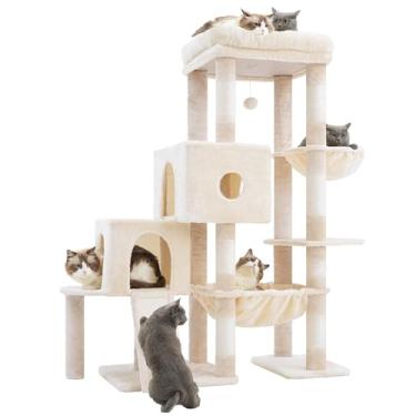 Imagem de Hey-brother Torre de árvore para gatos, postes arranhadores com plataforma grande, 2 condomínios, rede espaçosa, cesta aconchegante, placa de sisal para adultos grandes, casa de escalada progressiva