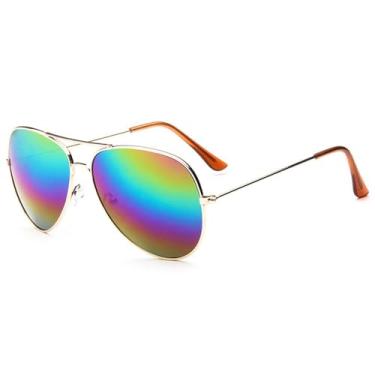 Imagem de Óculos de Sol Punk Oversized Metálicos Unissex com Proteção UV400 para Esportes ao Ar Livre, Corrida e Ciclismo, Dourado Arco-Íris