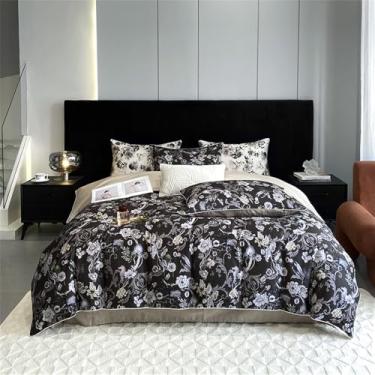 Imagem de Jogo de cama de algodão com estampa vintage de pintura a óleo com flores e plantas, capa de edredom macia e lençol, estilo 2, solteiro 150x200 (4 peças).