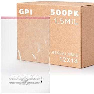 Imagem de GPI - Pacote com 500 sacos de poliéster transparentes de 30,5 x 45,7 cm, 1,5 mil - sacos plásticos resseláveis com fita adesiva e aviso de asfixia para embalagem de camisetas. Perfeito para envio de