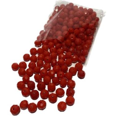 Imagem de 200 Miçangas de Cristal 8mm para Artesanato Bijuterias e Confecção de Guias – Contas de Vidro Facetadas (Vermelho leitoso)