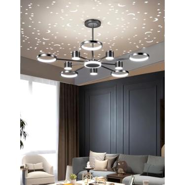 Imagem de Luminária de teto LED moderna para sala de estar, com iluminação regulável, cabeça giratória 360°, controle remoto e efeito estrela, ideal para mesa de jantar, sala de estar e quarto (10 lâm