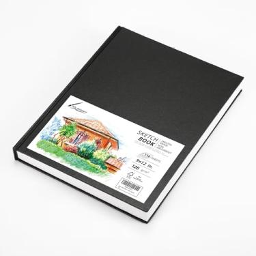 Imagem de Caderno de esboço de capa dura 22,88 cm x 30,5 cm - 110 folhas (220 páginas) 120 g/m² de papel de desenho liso, capa dura durável para artistas, estudantes e amadores