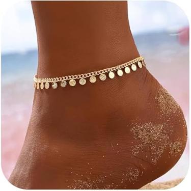 Imagem de Corrente de tornozeleira vintage feminina, delicada e minimalista, pingente circular para uso diário, praia e eventos formais, acessório de joias elegantes durante todo o ano, Medium, liga metálica