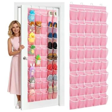 Imagem de Hualleko Organizador de sapatos com 40 bolsos sobre a porta – Organizador de sapatos grande com bolso de malha, suporte de armazenamento de sapatos atrás da porta (rosa)