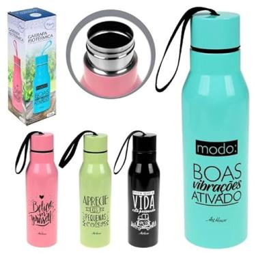 Imagem de Garrafa Termica Inox 650ml Isotermica Com Alca Emborrachada Colorida Compacta Para Academia Viagens Trabalho Esportes Presente (AZUL)