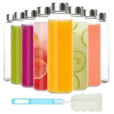 Imagem de KEYWING Pacote com 8 garrafas de suco de vidro com tampas, garrafa de suco transparente de 510 g com vidro reutilizável, garrafas de água à prova de vazamento com tampa de aço inoxidável hermética